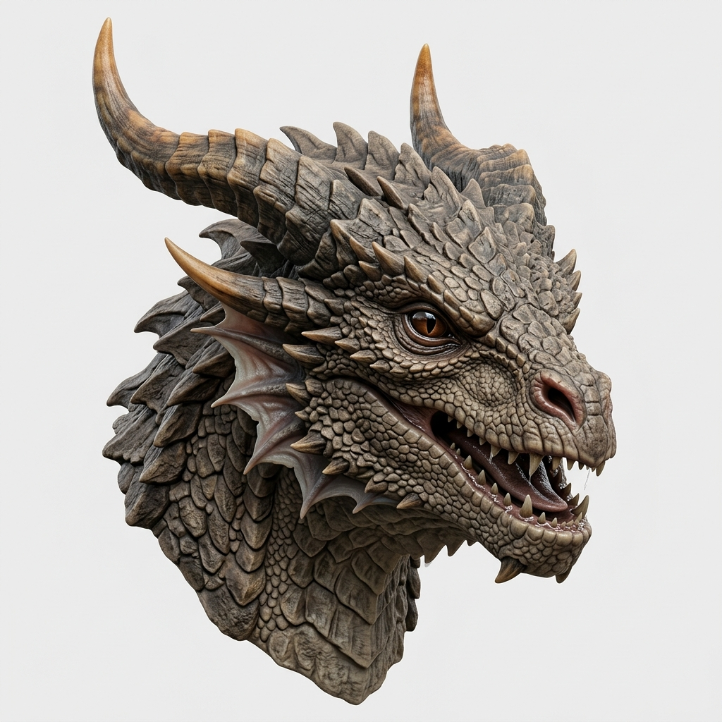 Dragon bust reference image for a generated printable model